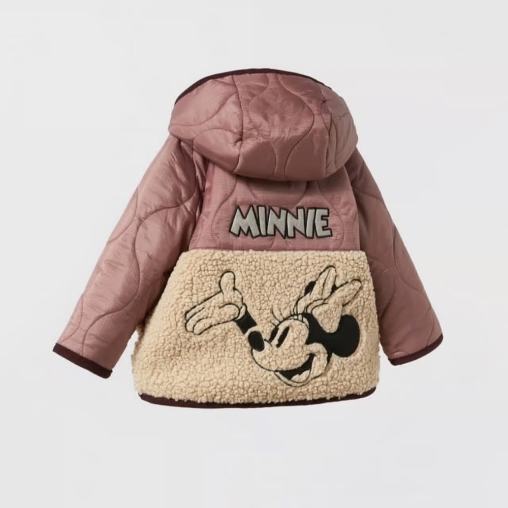 EUC Zara Kids Minnie Mouse Disney Fleece Quilted Jacket with Hood, Size 3-4 Yrs - Picture 4 of 5